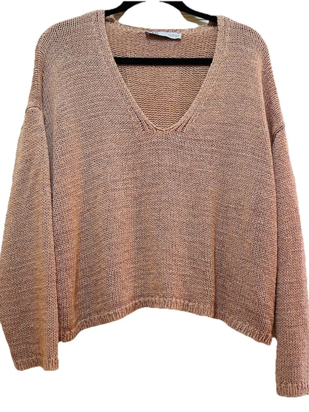 ZARA Dusty Pink/Rusty Rose Oversized Deep V-neck Drop Shoulder Sweater Sz M